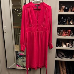 BCBG V-Neck Long Sleeve Dress - Bright Red